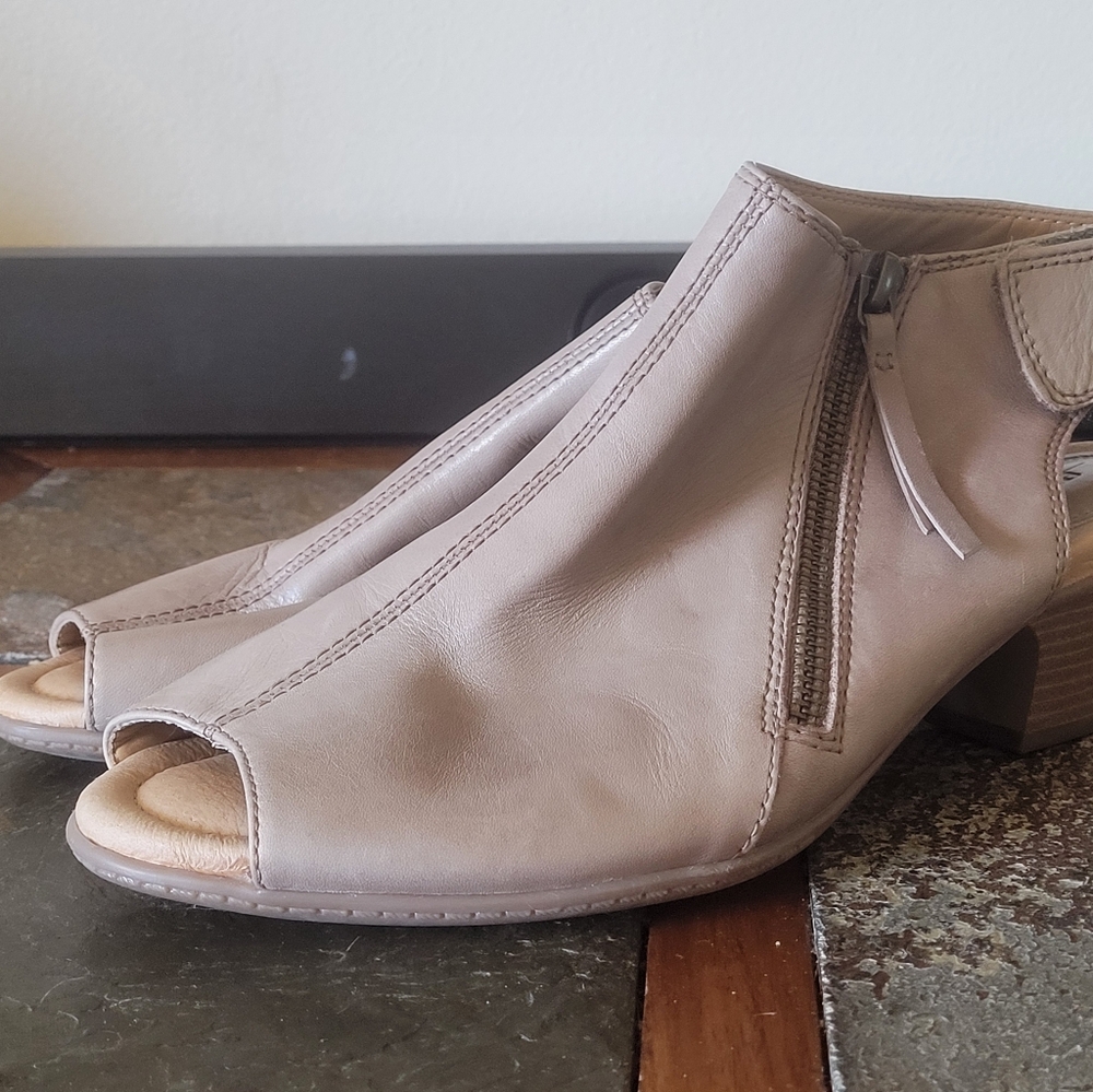Earth KristyTaupe Leather Peep-toe Bootie